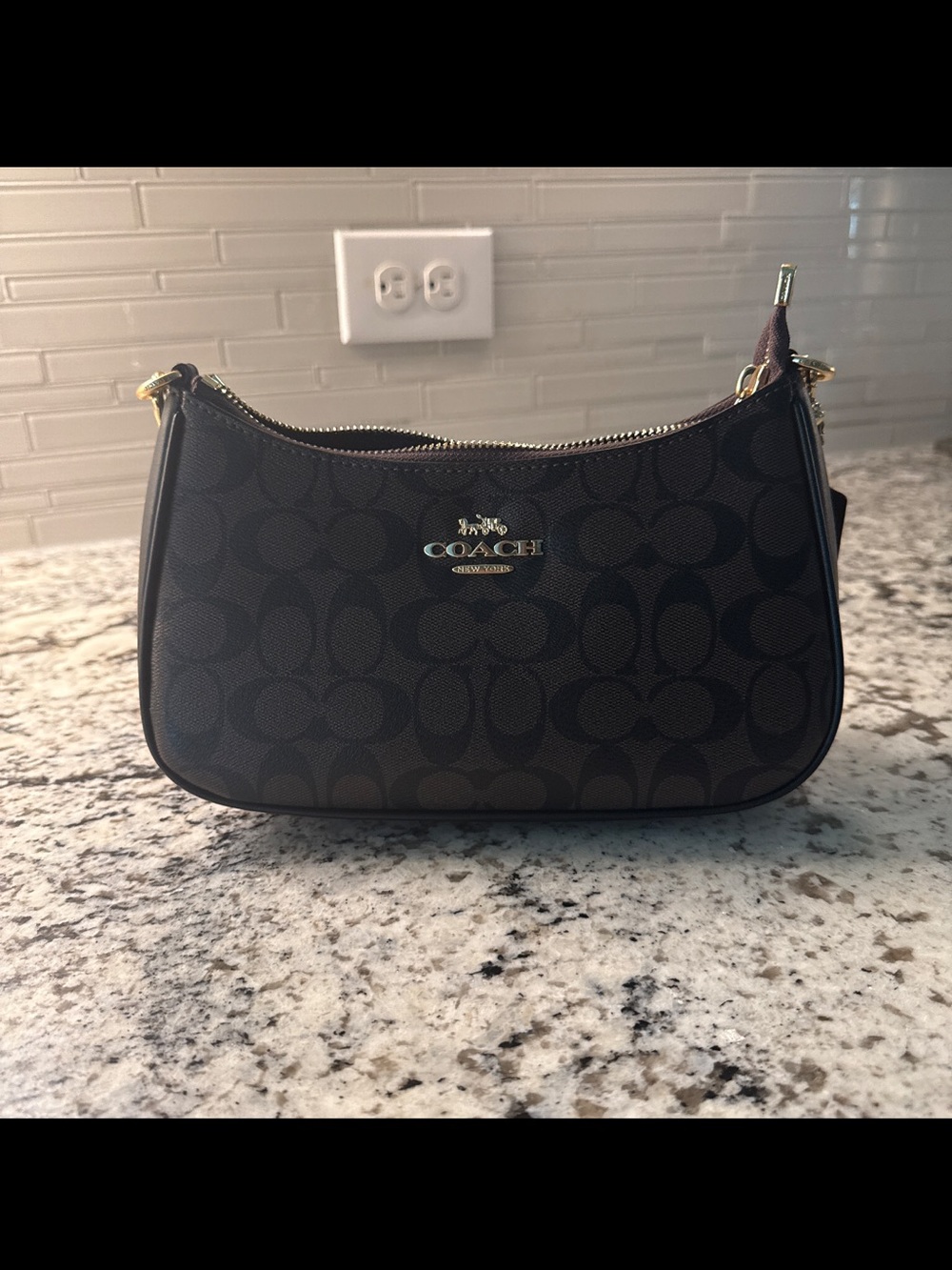 Coach Black Signature Mini Shoulder Bag with Gold Hardware
